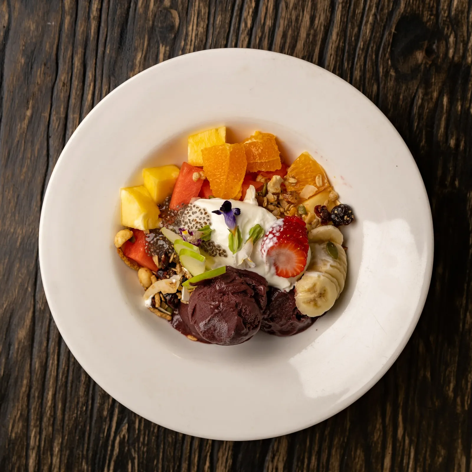 Sunshine acai bowl with fresh fruit and granola at Bliss on Riverside Brisbane
